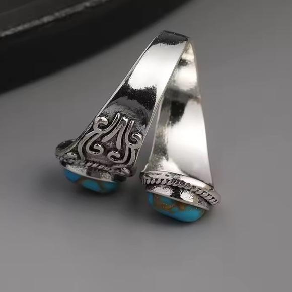 Vintage Turquoise Stone Silver Boho Style Ring - Picture 6 of 7